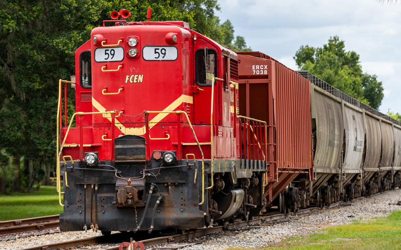 Red train engine in Newberry, Florida
