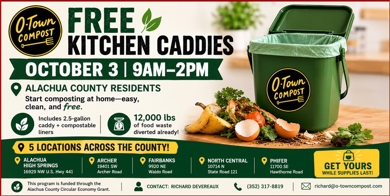 Poster for Free Kitchen Caddies Available for Alachua County Residents
