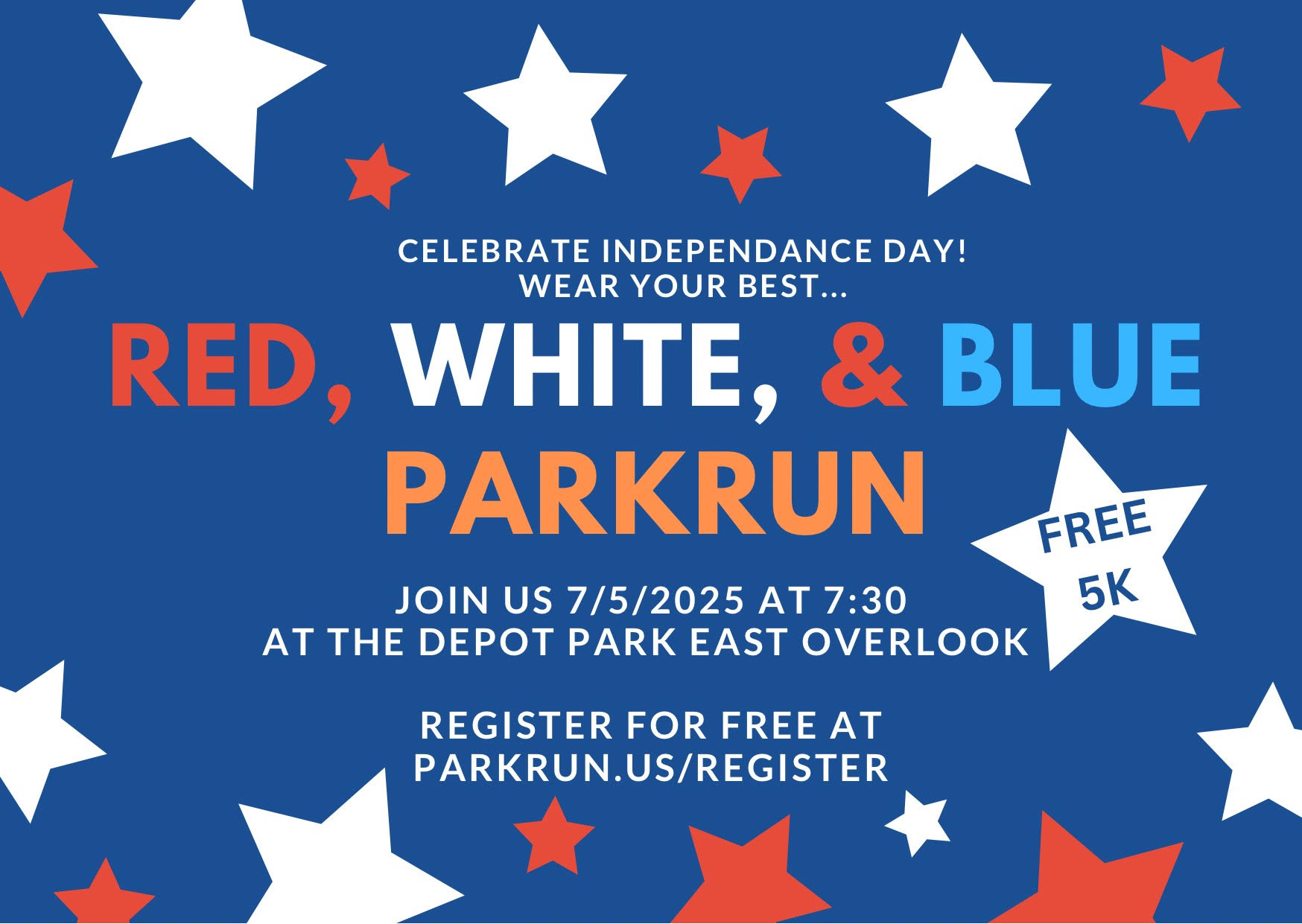 facebook cover graphic with red and white stars on a blue background with information of the event