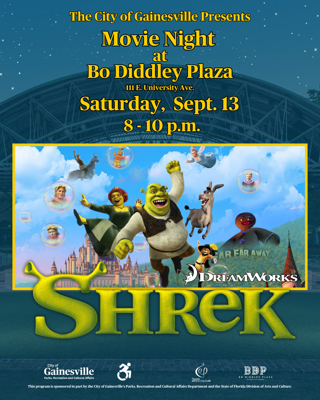 movie night at Bo Diddley Plaza "Shrek"