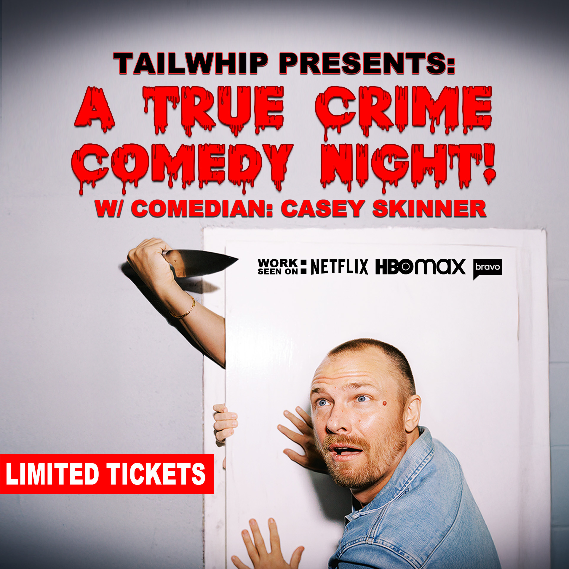 a true crime comedy night flyer