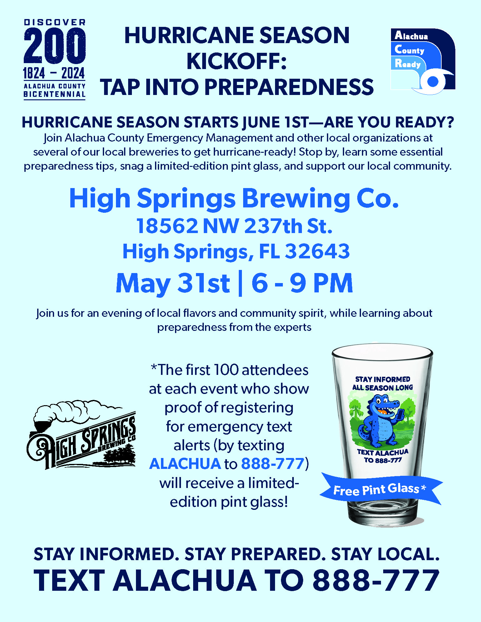 Flyer image for the public event at High Springs Brewing Company on May 31st from 6pm to 9pm