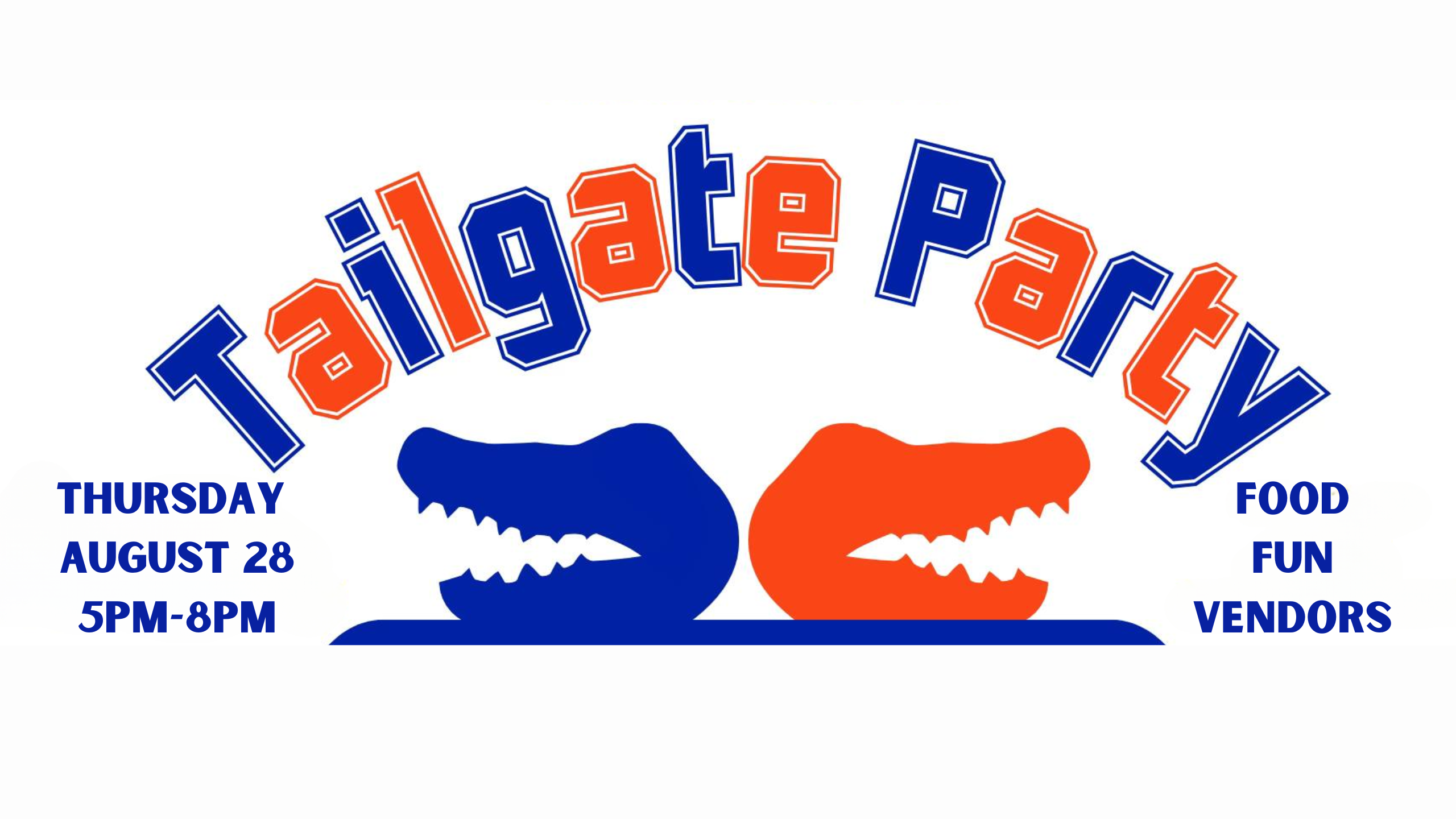 orange and blue alligator heads with text Tailgate Party