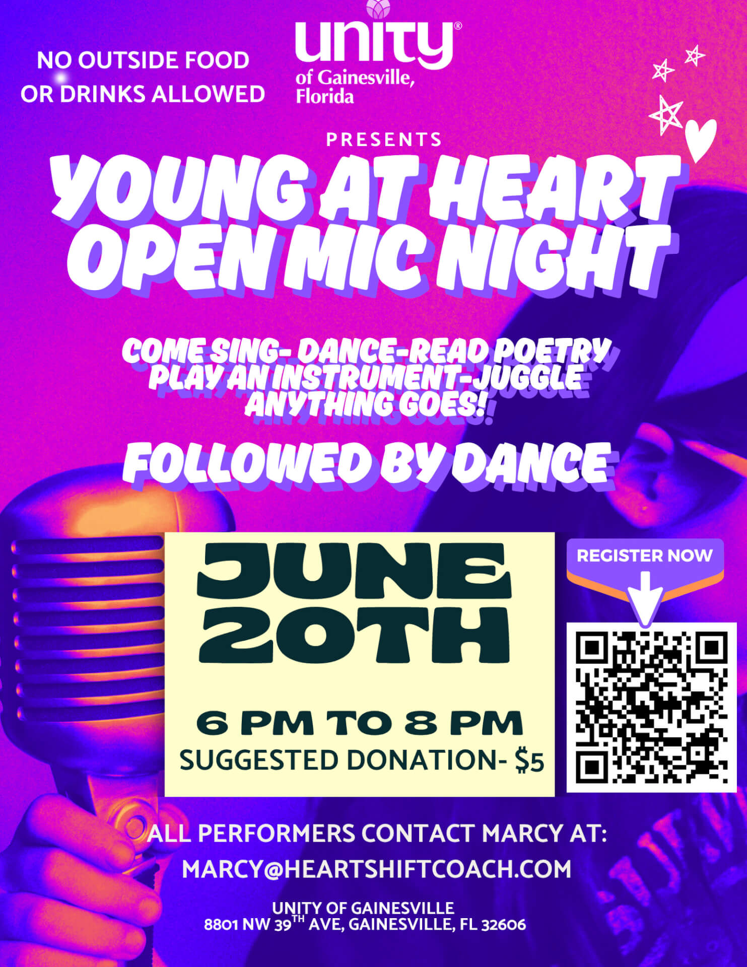 young at heart open mic night flyer