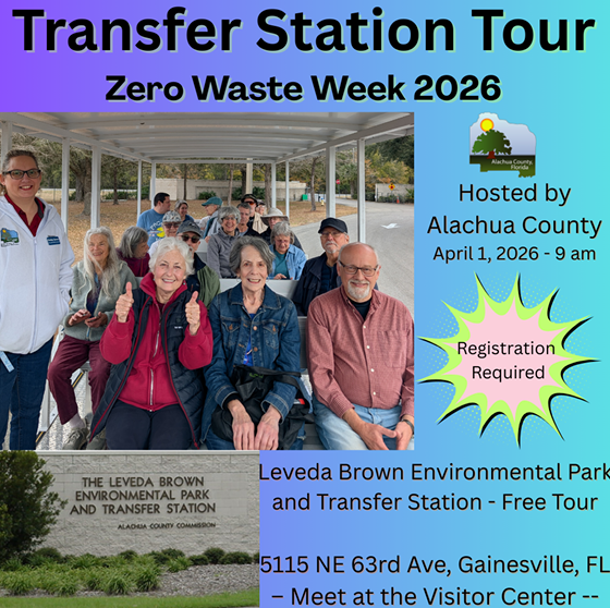 Zero Waste Week Transfer Station Tour with people shown riding on a tram