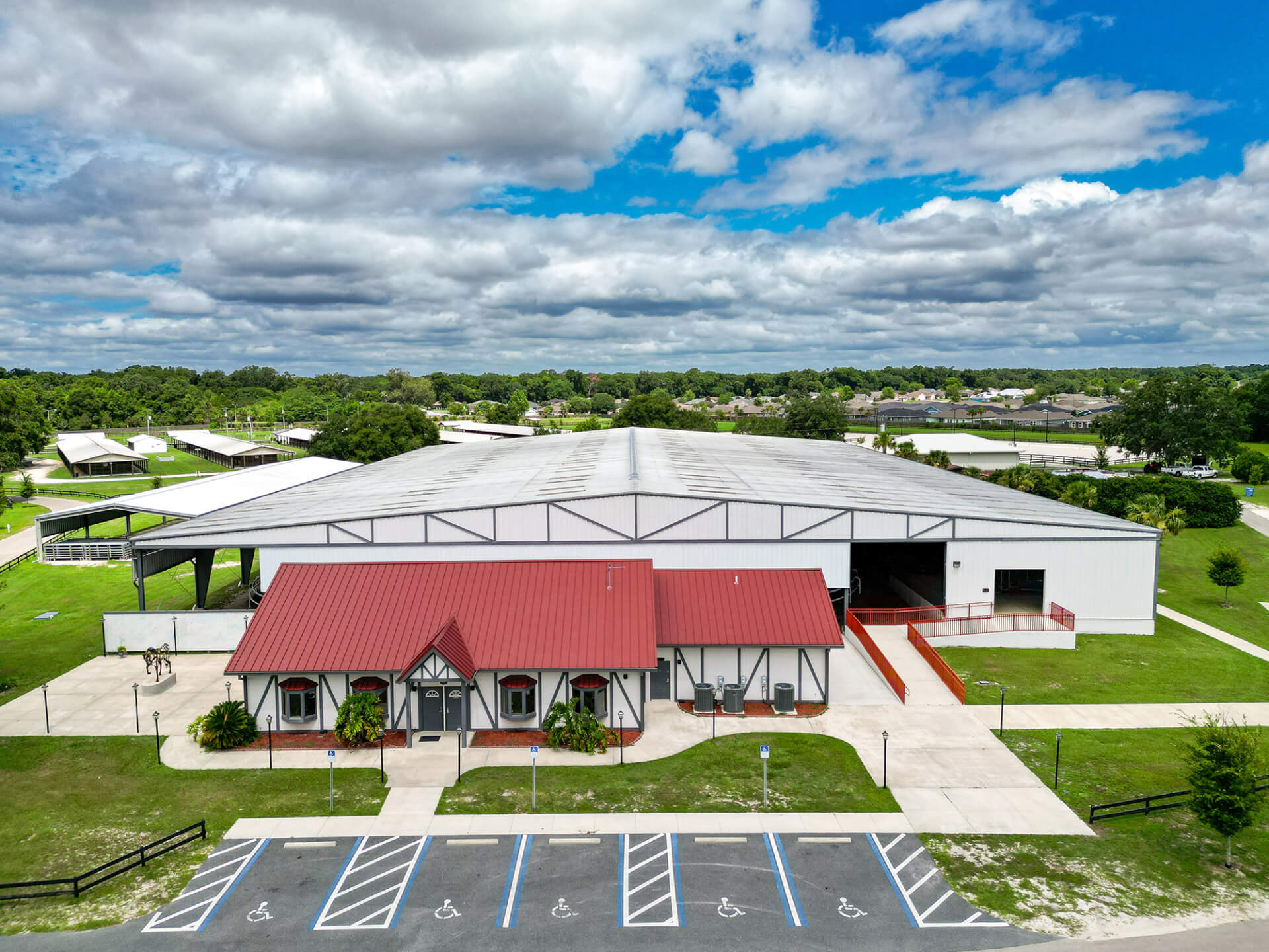 aerial view of clubhouse and arena