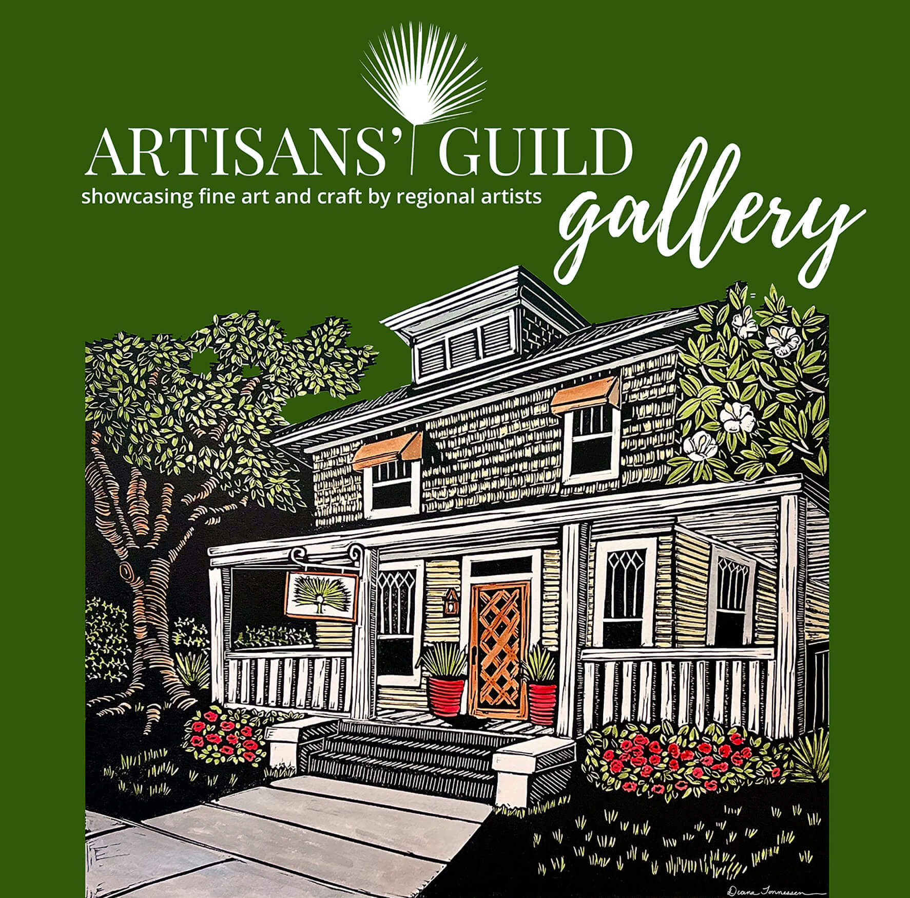 block print illustration of artisans guild gallery