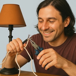 person working on wiring and holding pliers