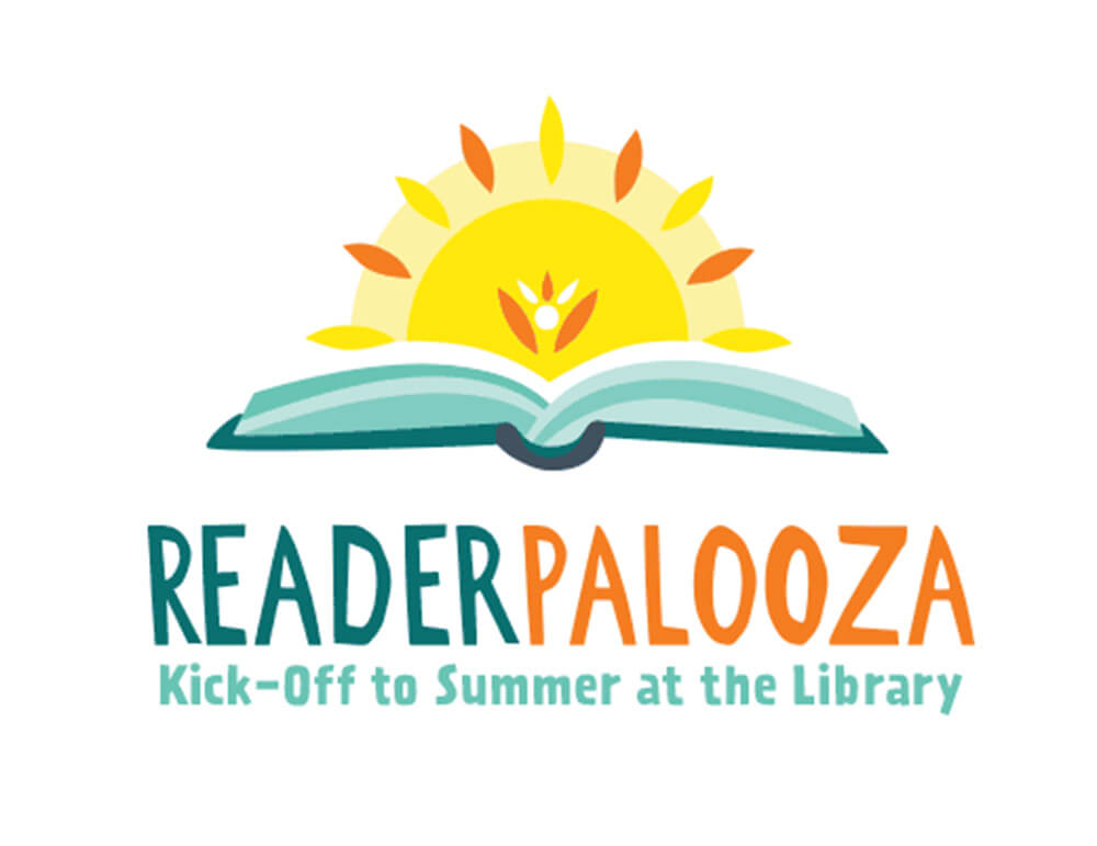 reader palooza logo with illustration of sun shining and an open book