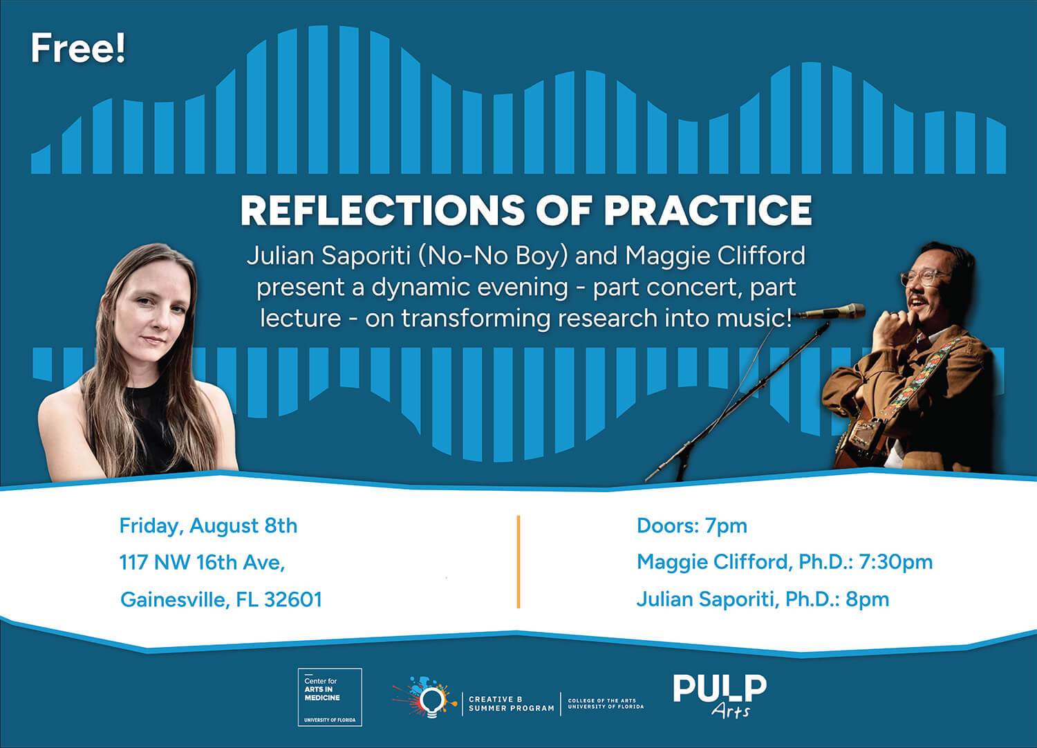 flyer for reflections of practice music and lecture event