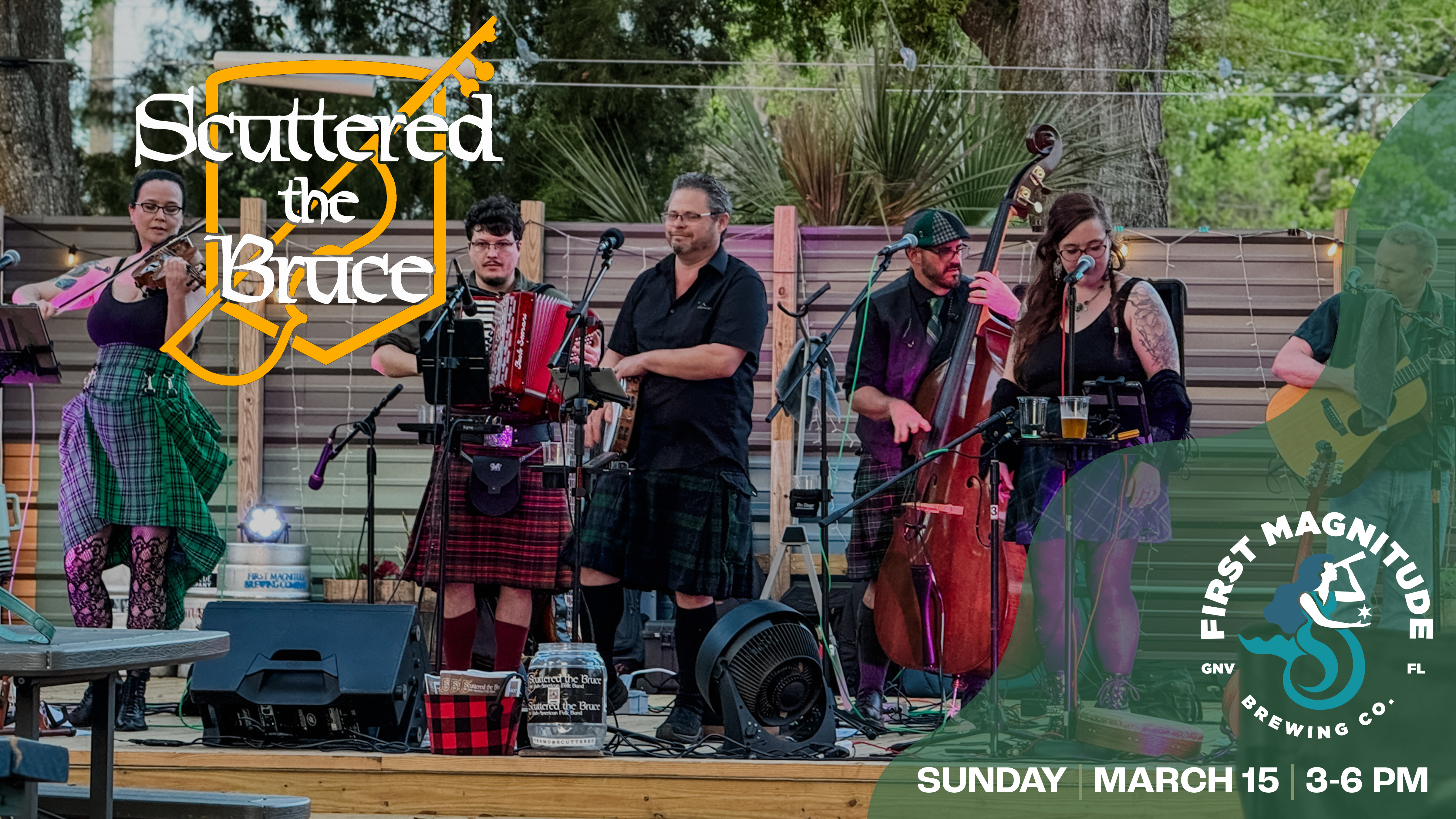 Irish Folk Live Music First Magnitude poster featuring musicians playing live on stage