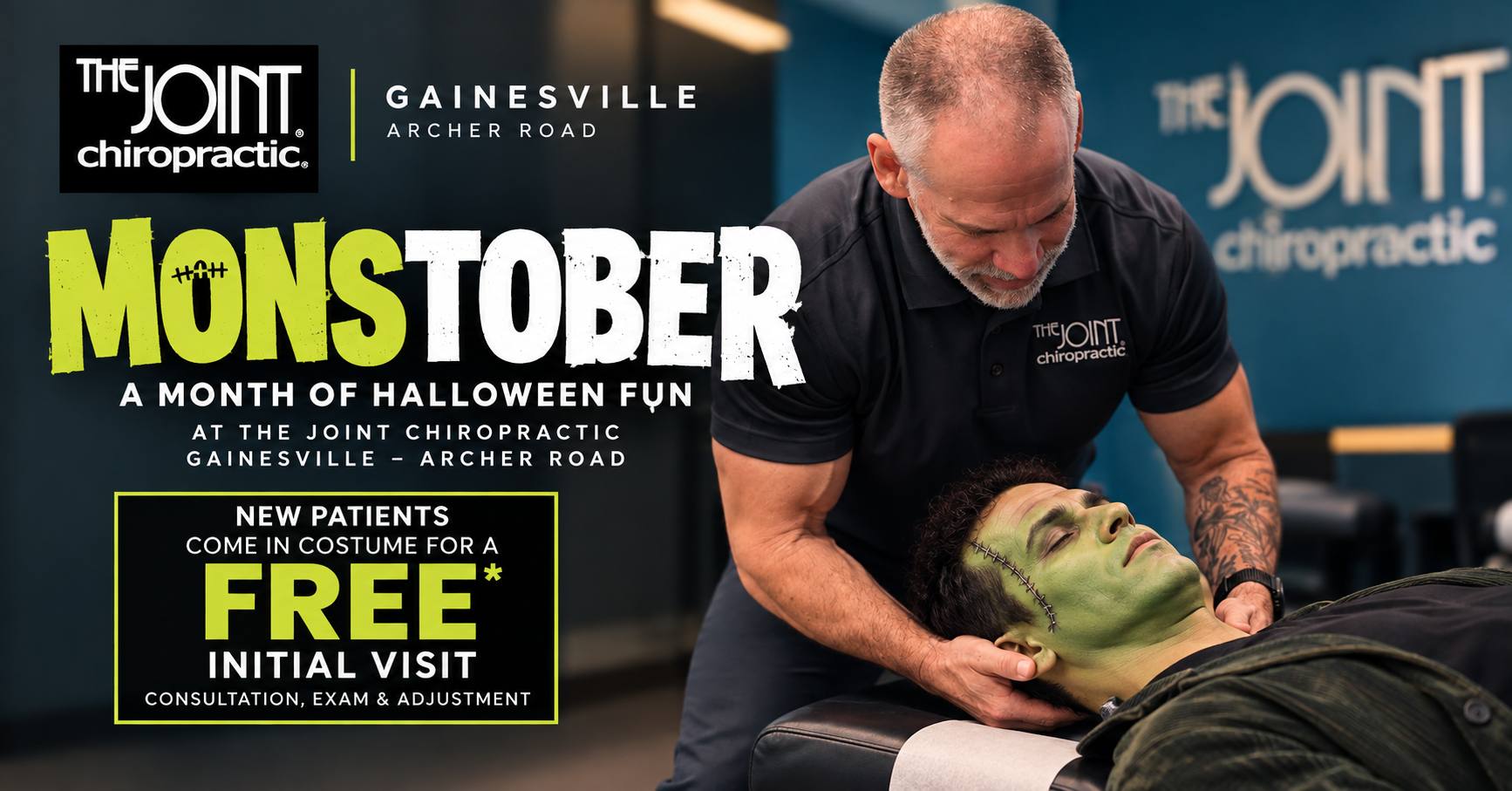 Poster for MONSTOBER Halloween Celebration at The Joint Chiropractic